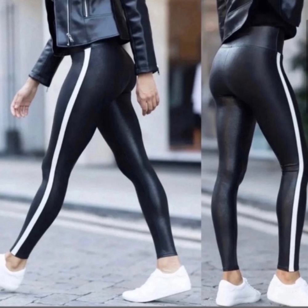 Spanx Tuxedo Stripe Faux Leather Leggings S/P